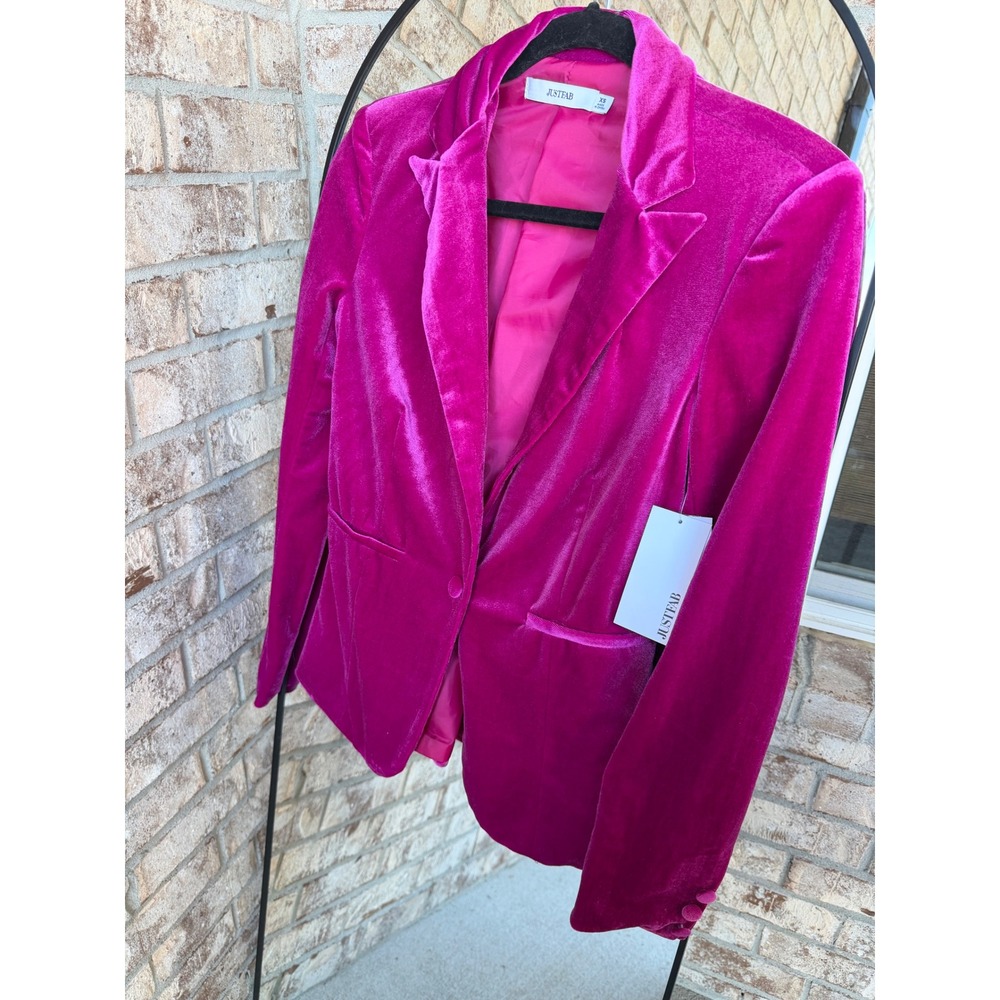 JustFab Women Magenta Pink Velvet Peplum Back Blazer Jacket NWT XS